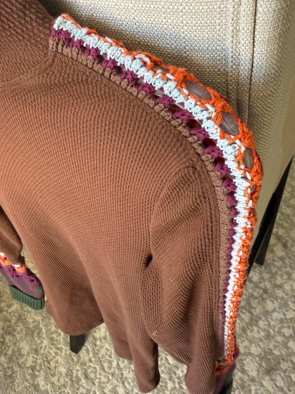 Free People Switch It Up Top Small Brown Crochet Floral Mixed Knit Sweater - Picture 3 of 7
